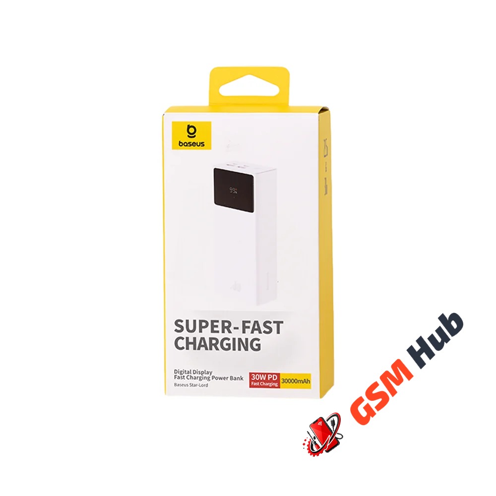 Внешний АКБ с дисплеем Baseus Star-Lord (Быстрая зарядка) (30000mAh) (30W) (Белый) (+Кабель)