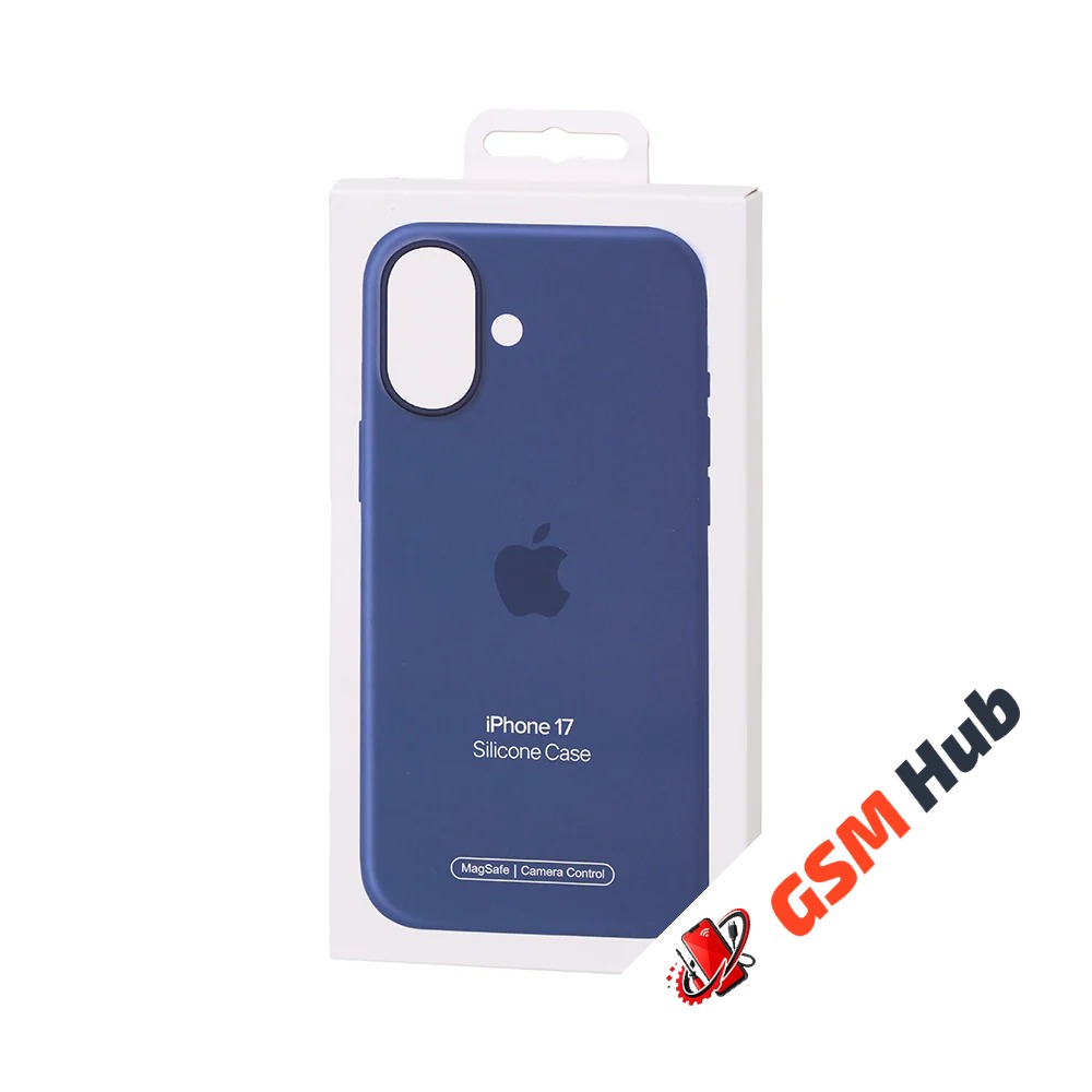 Чехол Силиконовый Magsafe iPhone 17 (С анимацией) (С кнопкой) (Синий)
