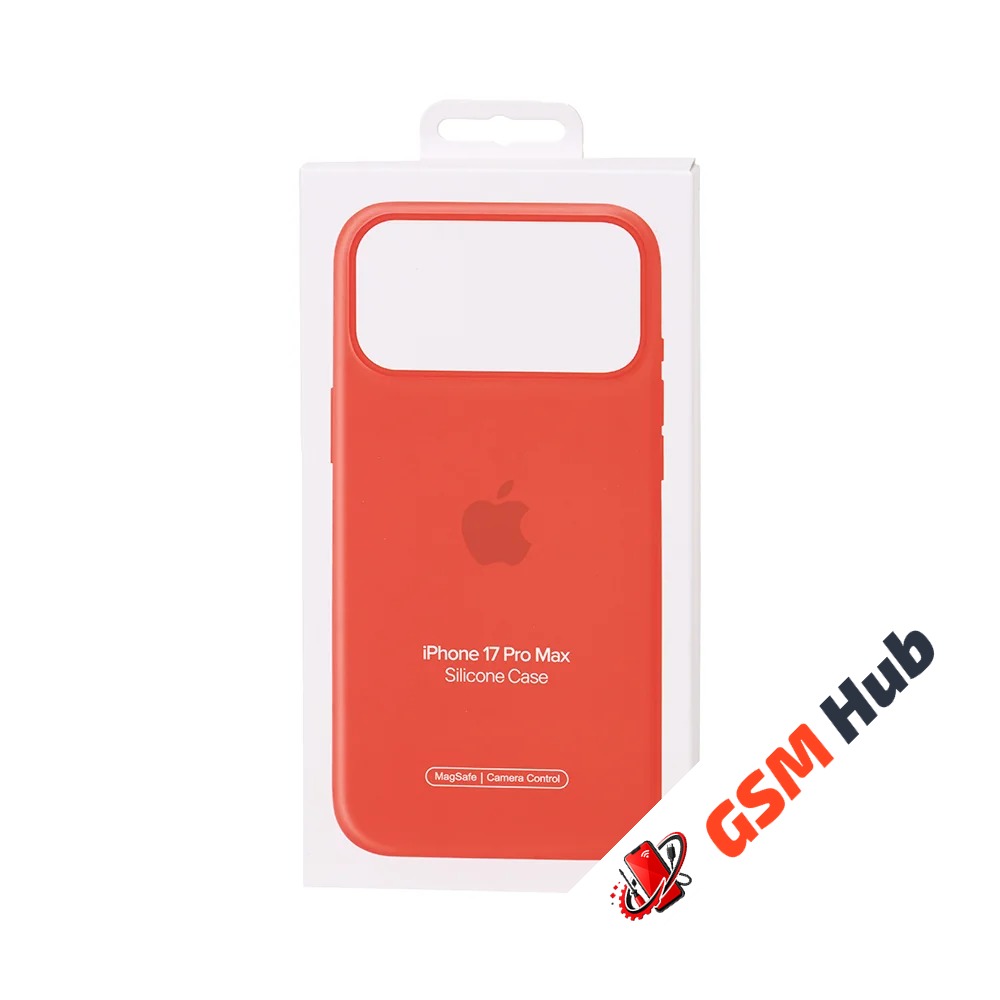 Чехол Силиконовый Magsafe iPhone 17 Pro Max (С анимацией) (С кнопкой) (Оранжевый)