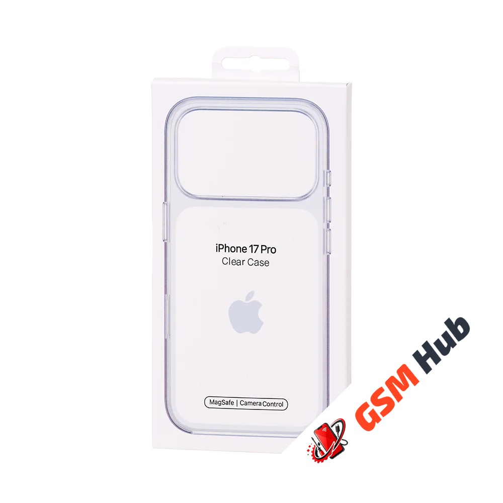 Чехол пластиковый Clear Case MagSafe iPhone 17 Pro (Orig) (С анимацией) (С кнопкой) (Прозрачный)