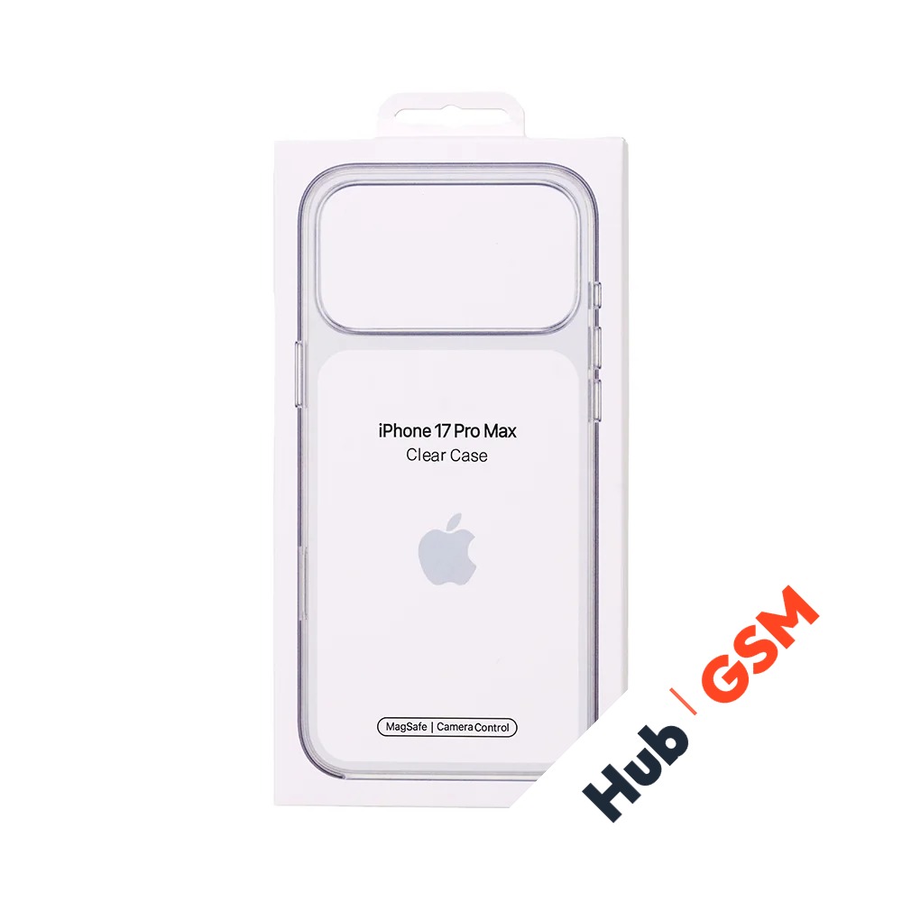 Чехол пластиковый Clear Case MagSafe iPhone 17 Pro Max (Orig) (С анимацией) (С кнопкой) (Прозрачный)