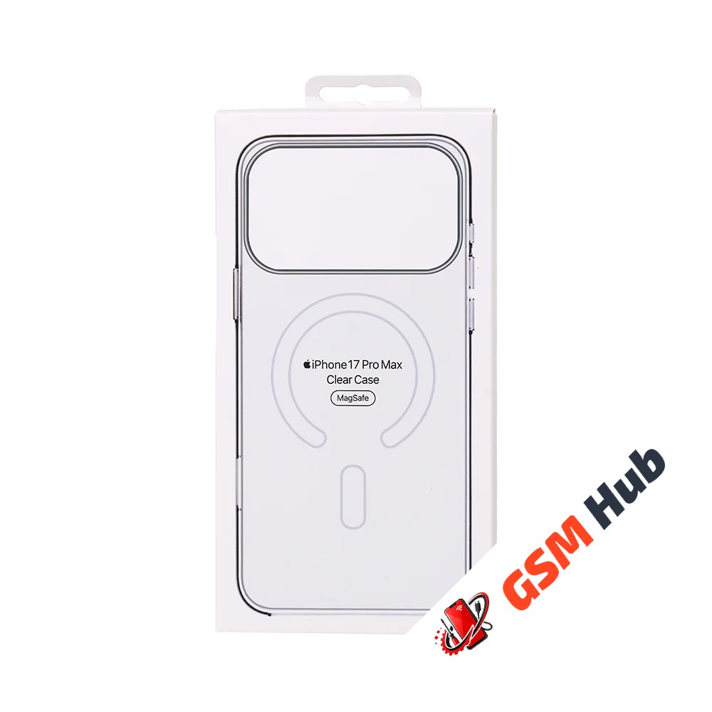 Чехол пластиковый Clear Case MagSafe iPhone 17 Pro Max (С анимацией) (С кнопкой) (Прозрачный)
