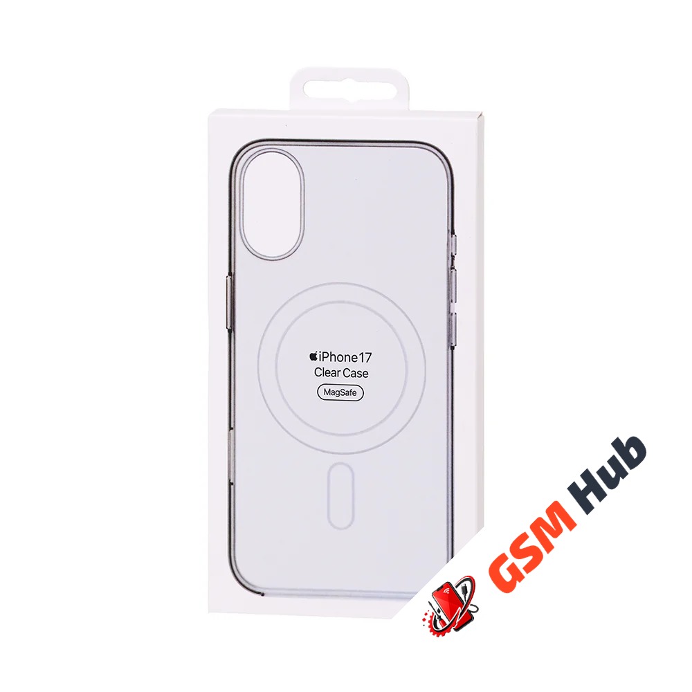 Чехол пластиковый Clear Case MagSafe iPhone 17 (С анимацией) (С кнопкой) (Прозрачный)