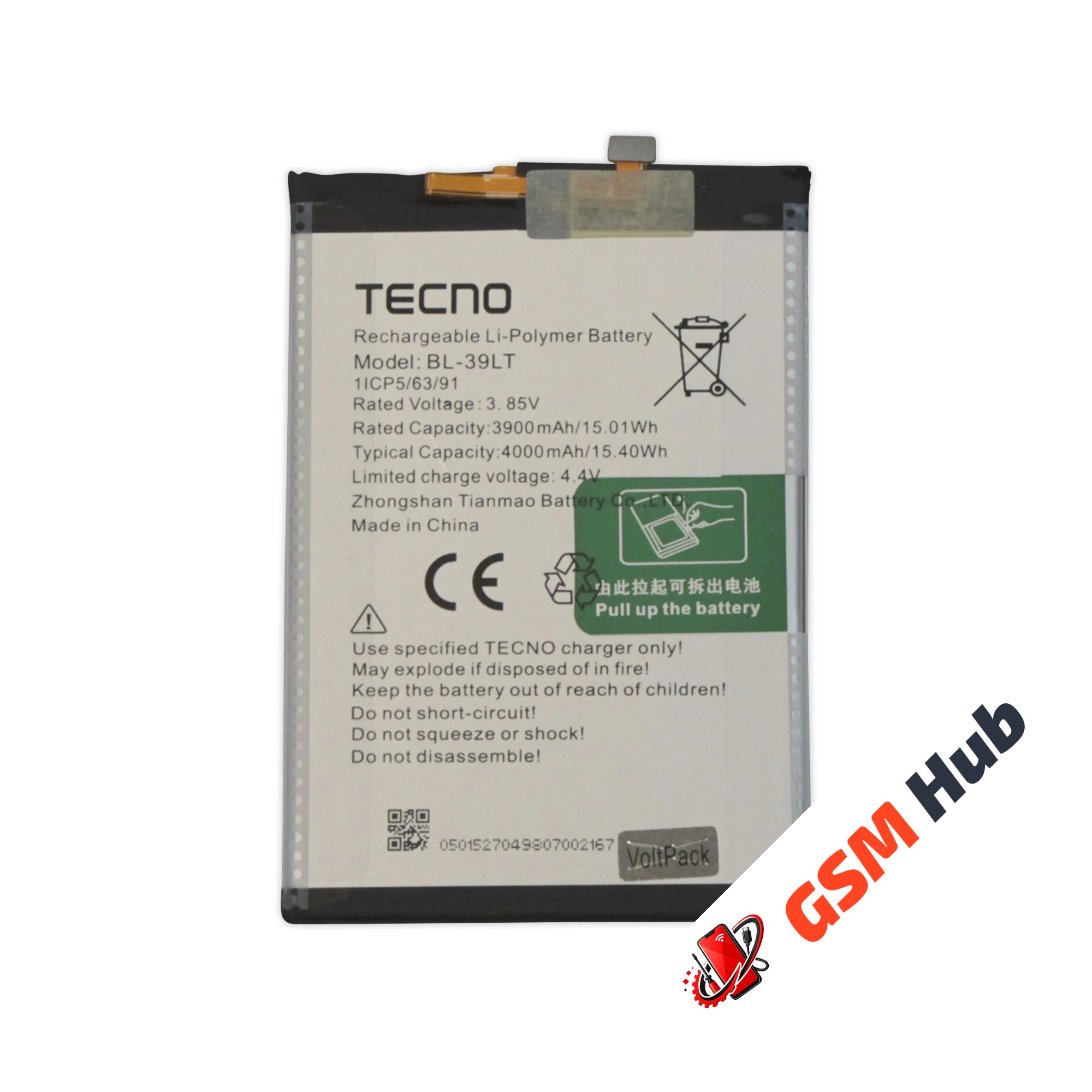 Аккумулятор Tecno Spark 4 / Camon 12 (BL-39LT) 4000mAh VoltPack