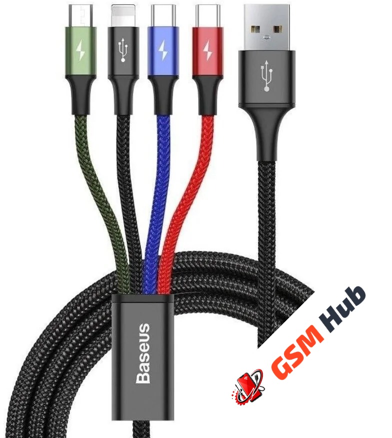 Кабель Baseus Fast (4 в 1) (Lightning+USB-C+Micro) (3.5A) (1.2m) (Черный)