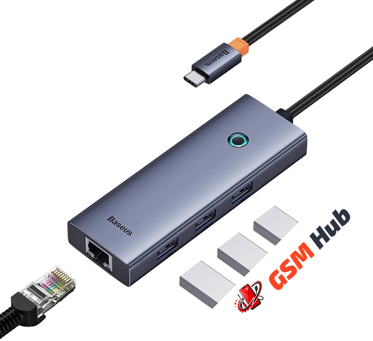 USB-концентратор Baseus Flite Series (4-Port) (USB-C / USB-A 3.0+RJ45) (Серый)