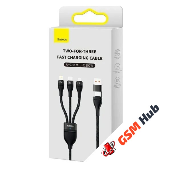Кабель Baseus Flash Series Ⅱ (3в1)(Быстрая зарядка)(USB A-Micro/Lightning/USB-C)(100W) 1.2m(Черный)