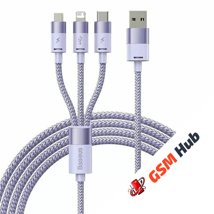 Кабель Baseus Flash Series Ⅱ (3в1)(Быстрая зарядка)(USB A-Micro/Lightning/USB-C)(100W) 1.2m(Фиолет)